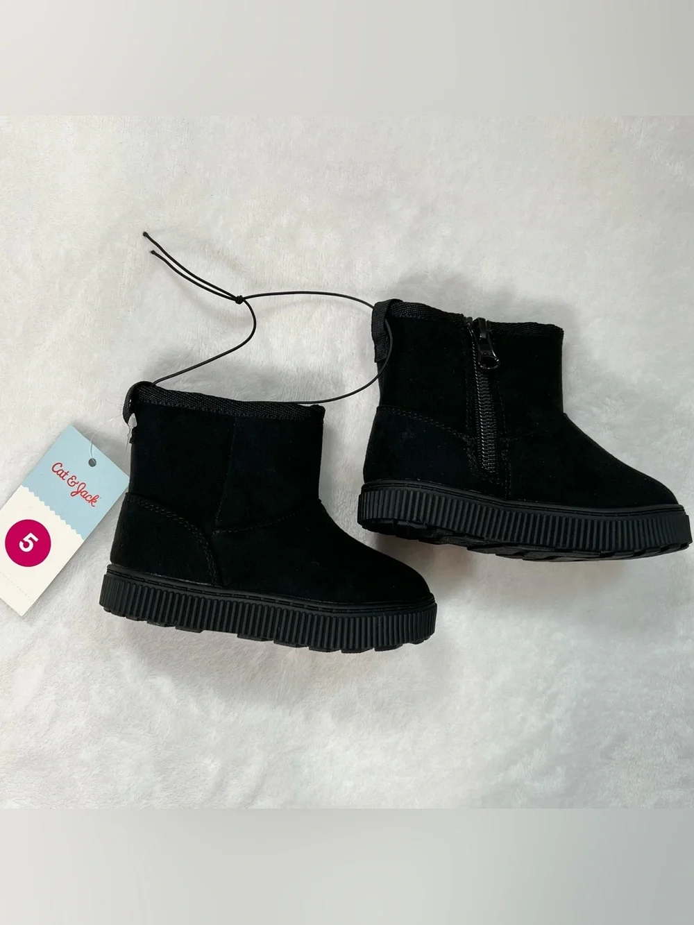 Cat & Jack Toddler Girls Black Faux Suede Faux Fur Ankle Boots Side Zip Size 5T